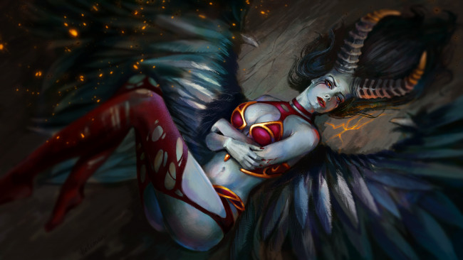 Обои картинки фото видео игры, dota 2, девушка, фон, взгляд, рога