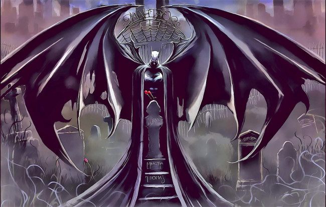 Обои картинки фото рисованное, комиксы, бэтмен, крылья, кладбище