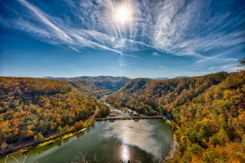 Картинка new river сша природа реки озера закат мост