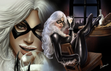 Картинка фэнтези девушки взгляд black cat девушка бокал улыбка