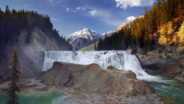Картинка yoho national park природа водопады british columbia canada wapta falls kicking horse river канада горы вода осень национальный+парк+йохо снежная+вершина пейзаж