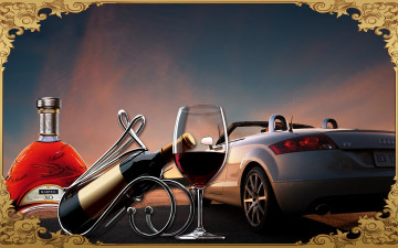Картинка разное компьютерный дизайн авто audi бутылки вино бокал коньяк