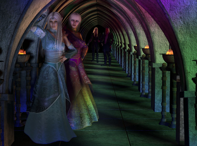 Обои картинки фото 3д, графика, elves, эльфы, коридор