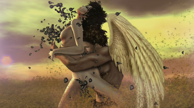 Обои картинки фото 3д, графика, romance, ангел, девушка, страсть