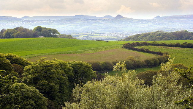 Обои картинки фото природа, пейзажи, долина, туман, дома