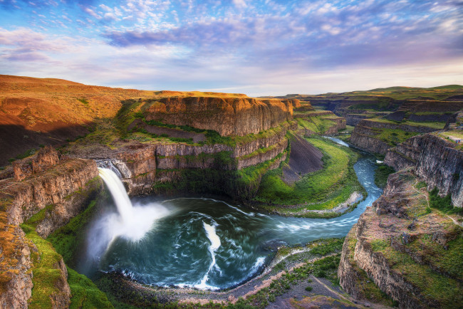 Обои картинки фото природа, водопады, поток, palouse, falls, скалы, река