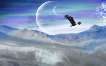 Картинка 3д графика architecture архитектура горы орел планеты облака