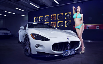 Картинка автомобили авто девушками синий азиатка maserati gts