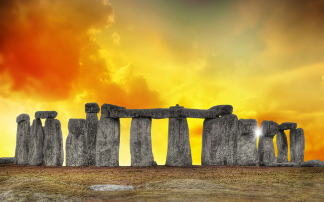 Обои картинки фото 3д, графика, architecture, архитектура, небо, тучи, краски, стоунхендж