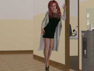 Картинка 3д+графика люди+ people рыжая взгляд девушка офис