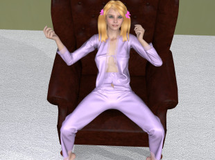 Картинка 3д+графика люди+ people кресло взгляд девушка блондинка