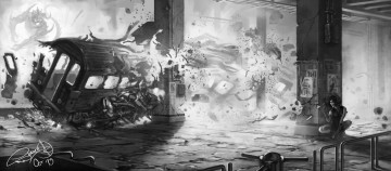 Картинка фэнтези красавицы+и+чудовища бой оружие девушка существо поезд метро