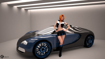 Картинка автомобили 3d+car&girl фон автомобиль взгляд девушка