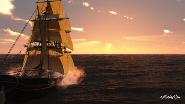 Картинка корабли 3d море облака