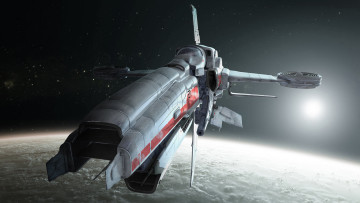 Картинка космос арт планета звезды космический корабль облака