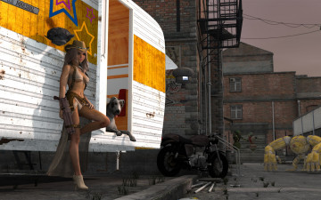 Картинка 3д+графика люди+ people собака робот дома взгляд девушка