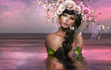 Картинка 3д+графика люди+ people венок девушка коса цветы