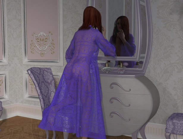 Обои картинки фото 3д графика, люди , people, зеркало, взгляд, девушка