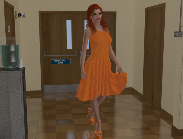 Обои картинки фото 3д графика, люди , people, платье, рыжая, взгляд, девушка