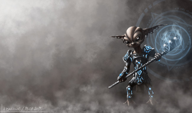 Обои картинки фото фэнтези, существа, посох, существо, искры, магия