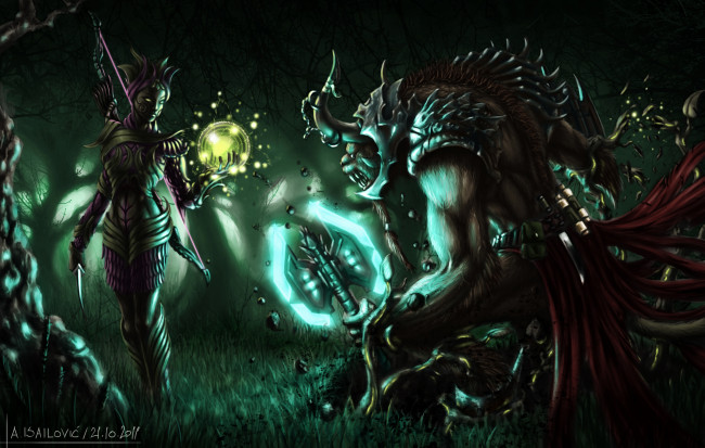 Обои картинки фото фэнтези, существа, оружие, магия, существо, девушка