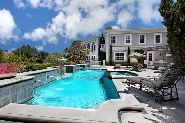 Обои картинки фото интерьер, бассейны,  открытые площадки, бассейн, дом, отдых, уют