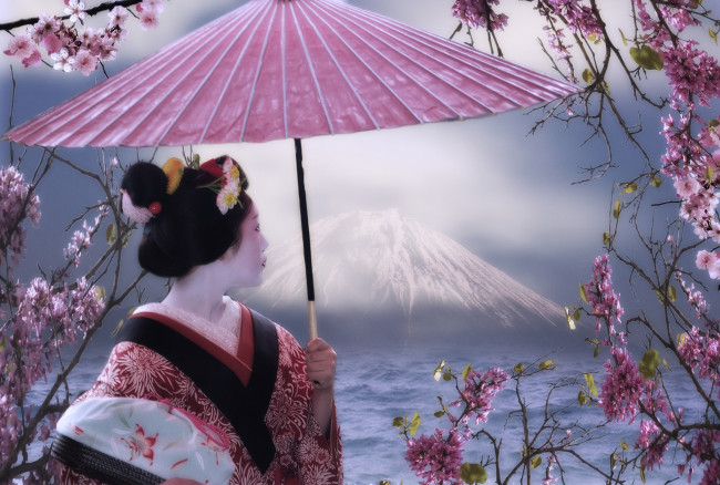 Обои картинки фото 3д графика, люди , people, зонт, девушка