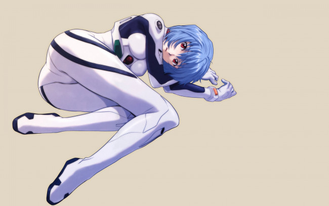 Обои картинки фото аниме, evangelion, девушка, взгляд, фон