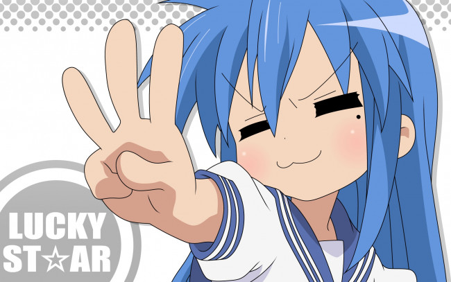 Обои картинки фото аниме, lucky star, фон, взгляд, девушка