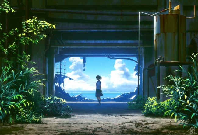 Обои картинки фото аниме, unknown,  другое, фон, взгляд, девушка