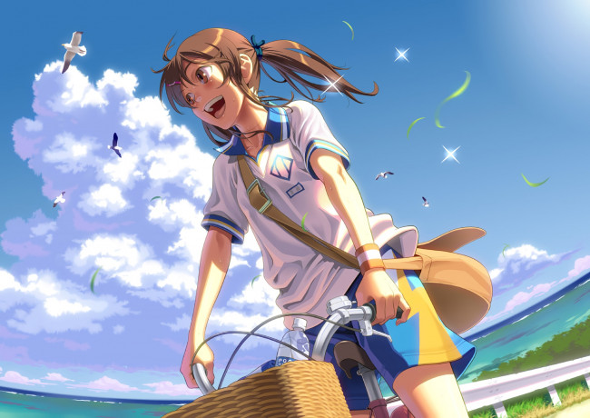 Обои картинки фото аниме, unknown,  другое, фон, девушка, взгляд