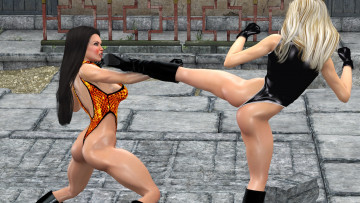 обоя 3д графика, люди , people, бой, девушки, взгляд, фон