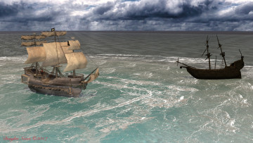 обоя 3д графика, море , sea, корабль, море