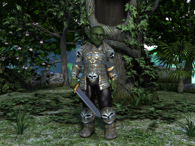 Обои картинки фото 3д графика, существа , creatures, взгляд, эльф, фон, оружие