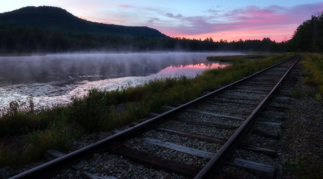 Обои картинки фото разное, транспортные средства и магистрали, река, туман, дорога