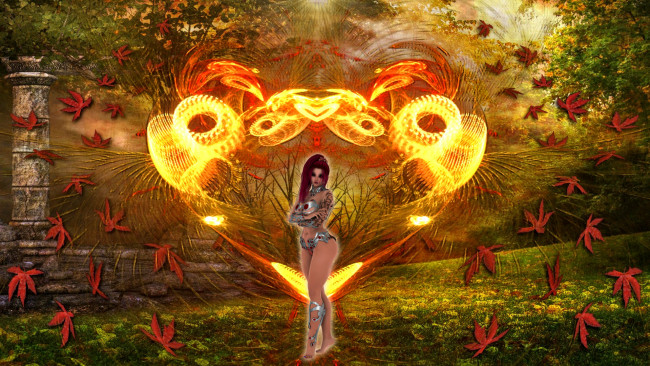 Обои картинки фото 3д графика, фантазия , fantasy, фон, взгляд, девушка