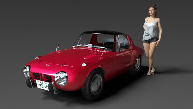 Обои картинки фото 3д графика, люди-авто, мото , people- car ,  moto, взгляд, девушка, фон, автомобиль