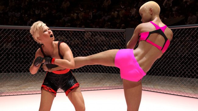 Обои картинки фото 3д графика, спорт , sport, бой, ринг, фон, взгляд, девушки