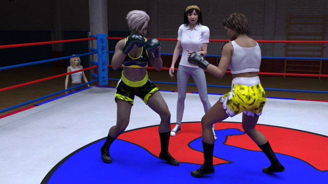Обои картинки фото 3д графика, спорт , sport, бокс, ринг, фон, взгляд, девушки