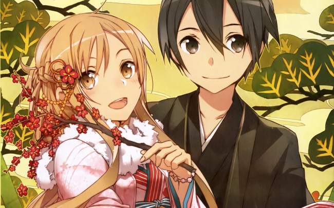 Обои картинки фото аниме, sword art online, пара