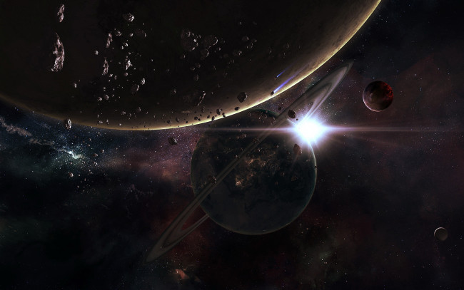 Обои картинки фото космос, арт, звезды, галактика, вселенная, планеты