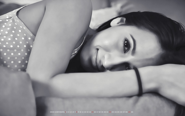 Обои картинки фото календари, компьютерный дизайн, улыбка, 2019, calendar, женщина, девушка, взгляд