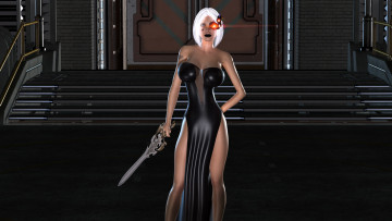 Картинка 3д+графика фантазия+ fantasy девушка фон взгляд меч платье