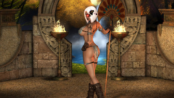 Картинка 3д+графика фантазия+ fantasy девушка фон униформа огонь