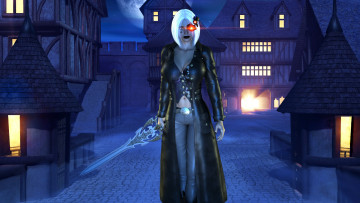 Картинка 3д+графика фантазия+ fantasy девушка фон плащ город меч