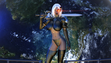 Картинка 3д+графика фантазия+ fantasy девушка фон взгляд униформа меч