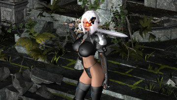 Картинка 3д+графика фантазия+ fantasy девушка фон униформа меч