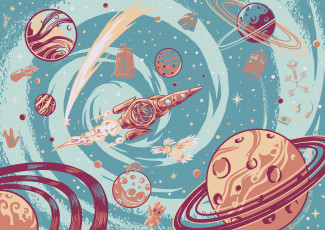 Картинка рисованное кино +мультфильмы космос планеты пепелац грут говорун