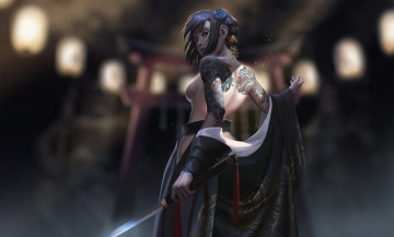 Картинка фэнтези девушки девушка тату меч