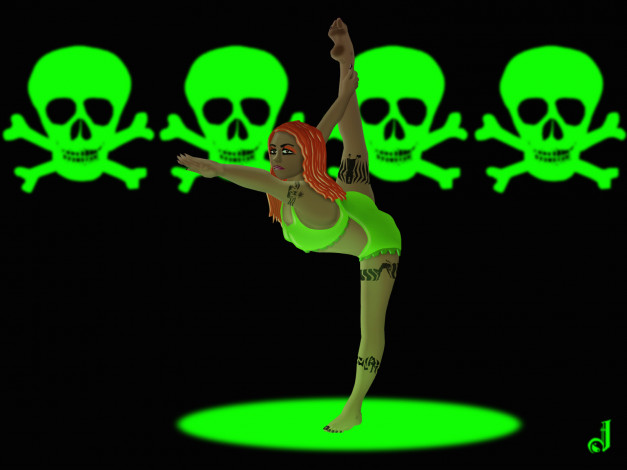 Обои картинки фото 3д, графика, creatures, существа, девушка, гимнастика, черепа